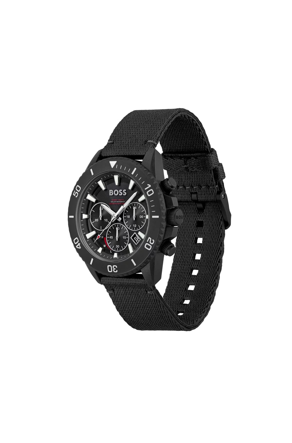 BLACK-DIAL CHRONOGRAPH WATCH WITH FABRIC STRAP
