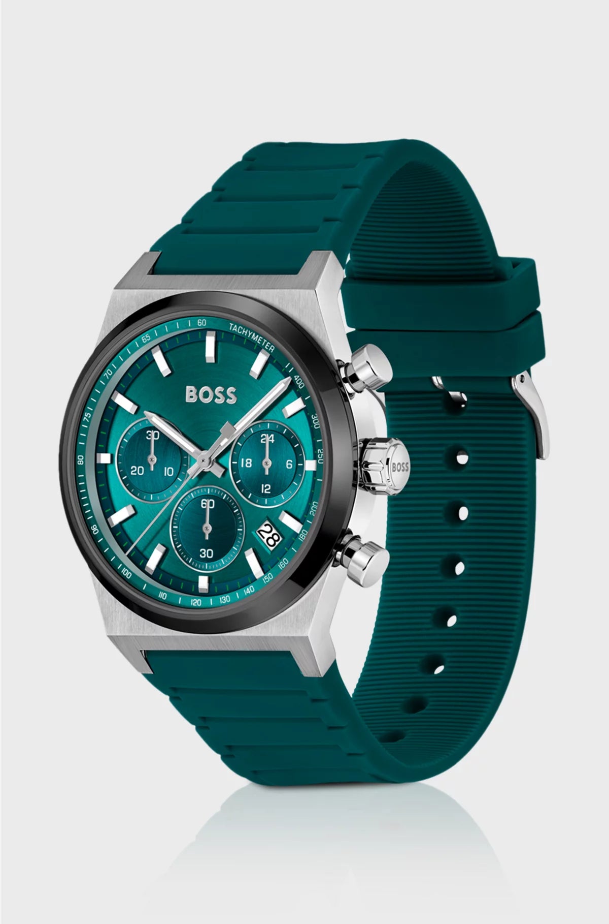 SILICONE-STRAP CHRONOGRAPH WATCH WITH GREEN DIAL