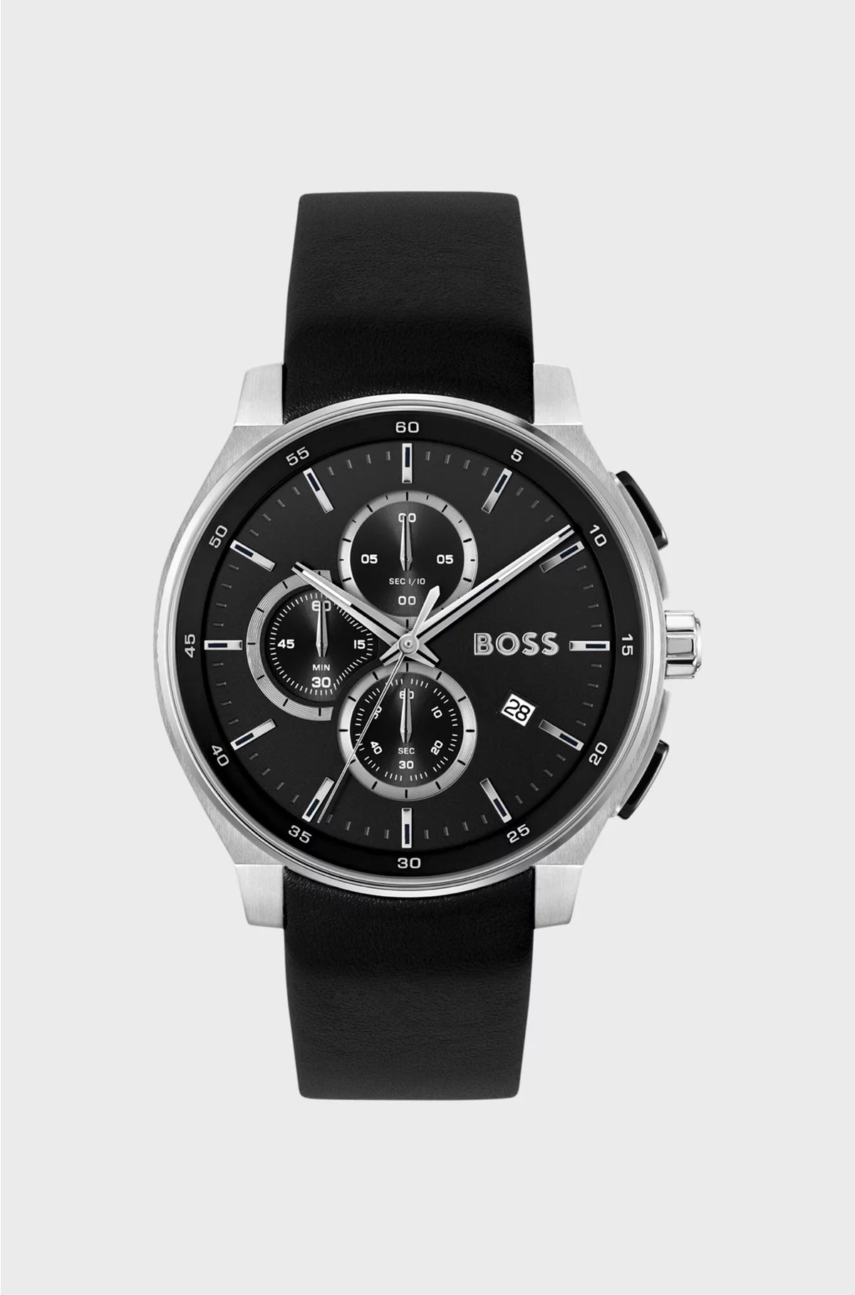 LEATHER-STRAP CHRONOGRAPH WATCH WITH MATTE LAYERED DIAL
