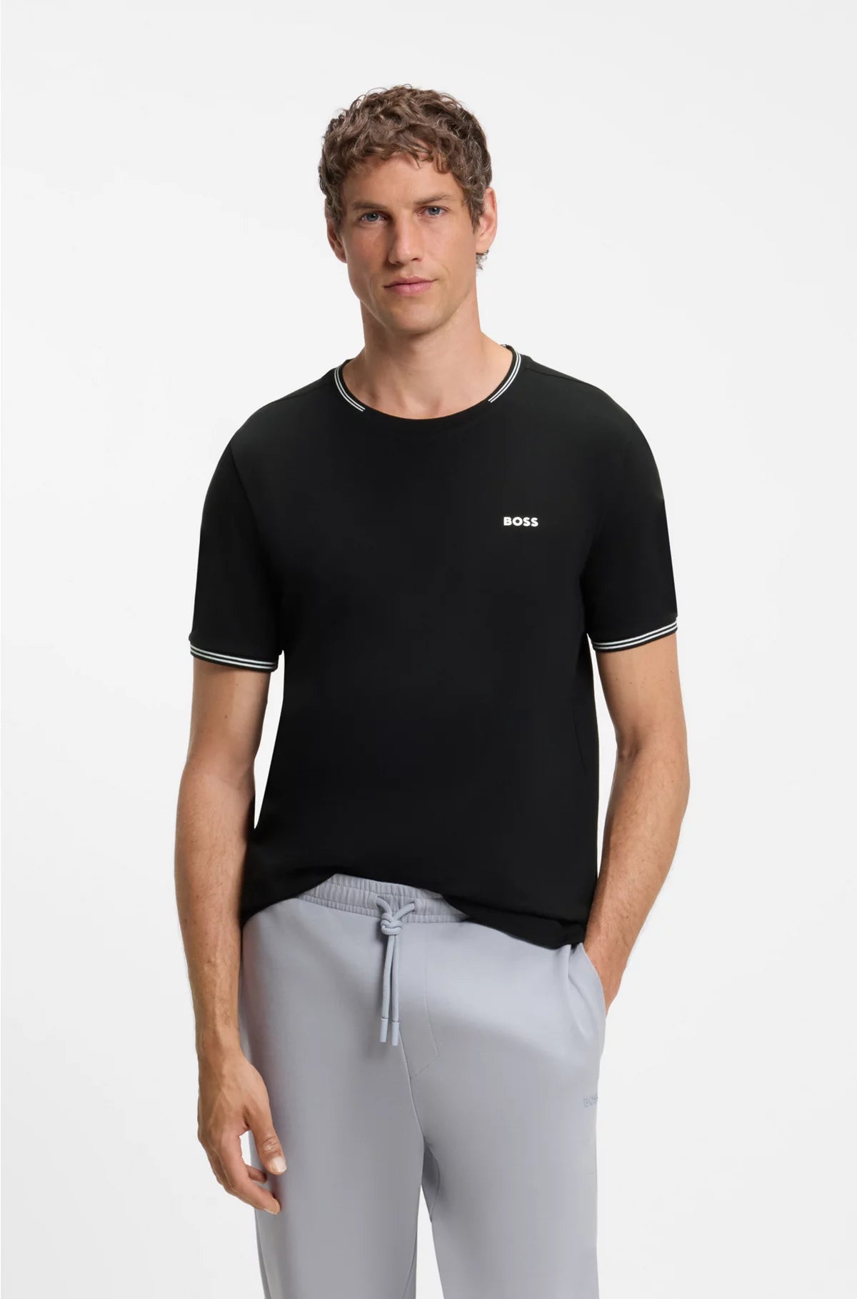 STRETCH-COTTON T-SHIRT WITH STRIPES AND LOGO
