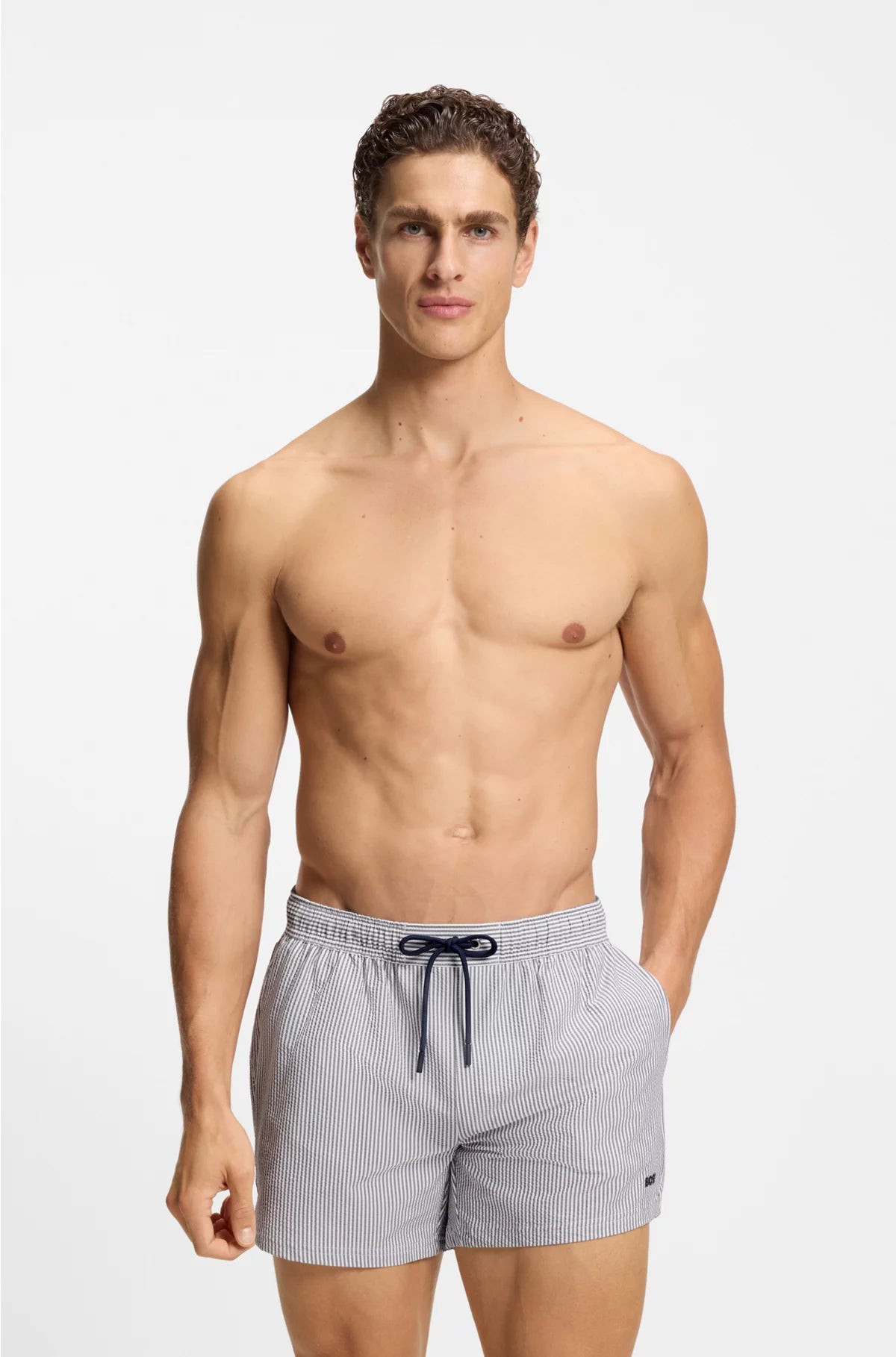 SWIM SHORTS IN SEERSUCKER FABRIC WITH EMBROIDERED LOGO