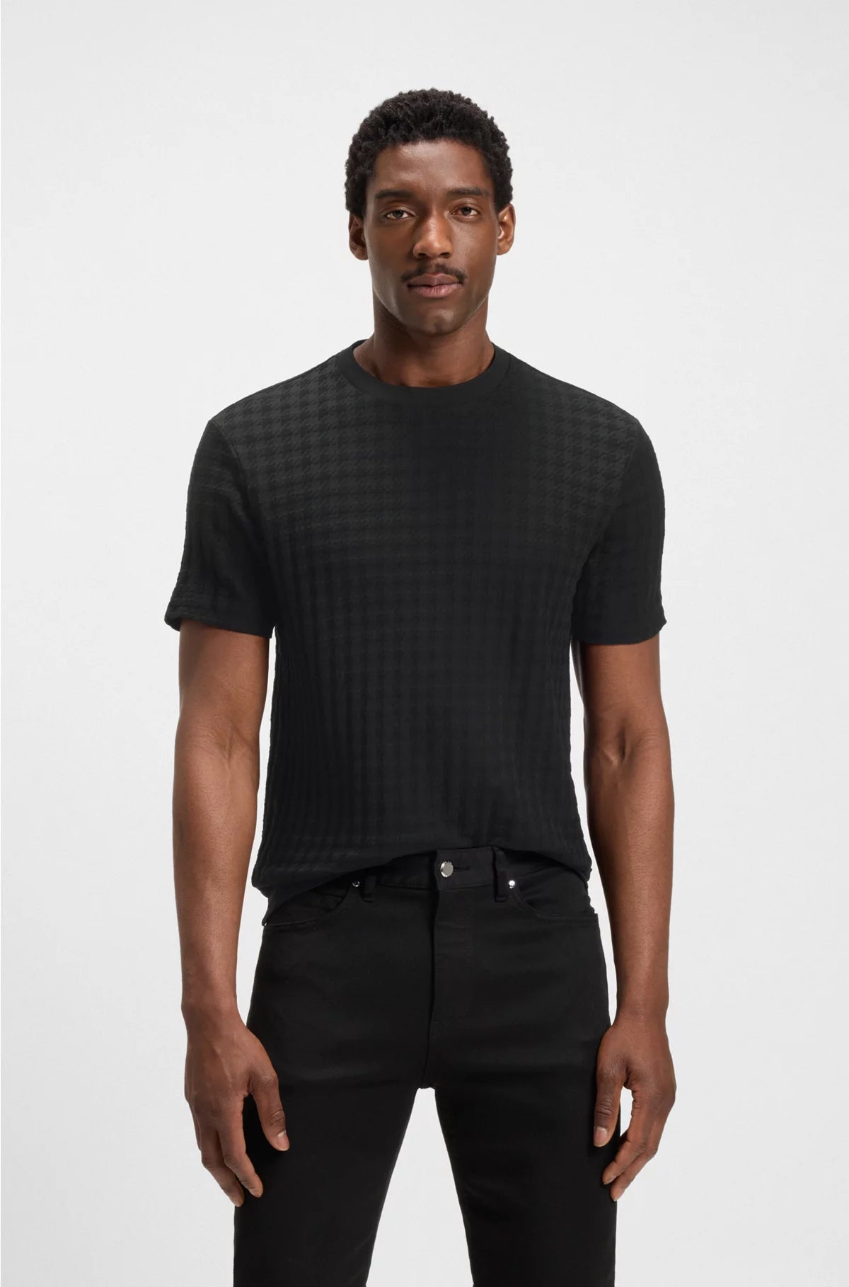 HOUNDSTOOTH-PATTERNED T-SHIRT IN MERCERISED COTTON