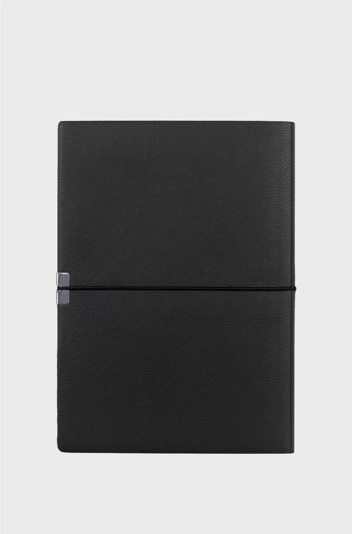 A5 NOTEBOOK IN BLACK FAUX LEATHER WITH ELASTICATED BAND