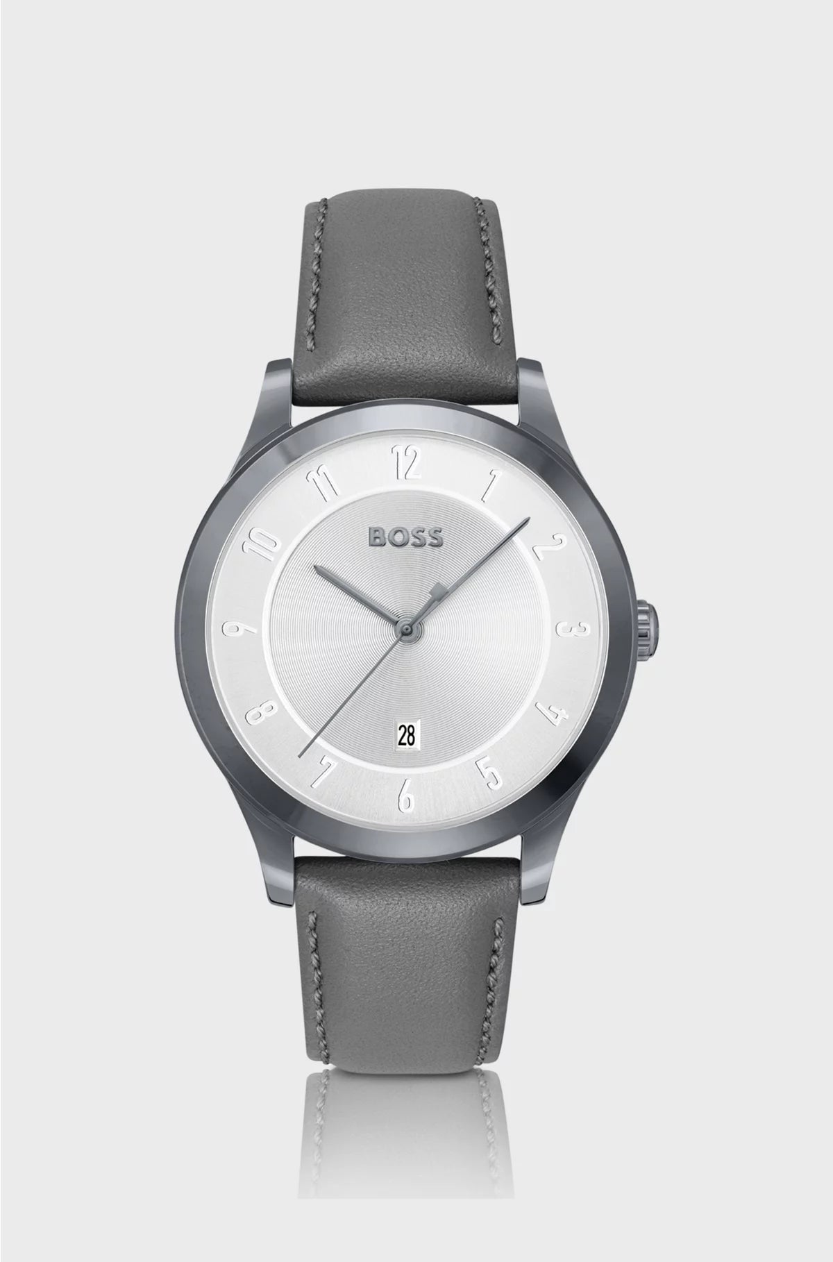 GREY-PLATED WATCH WITH LEATHER STRAP