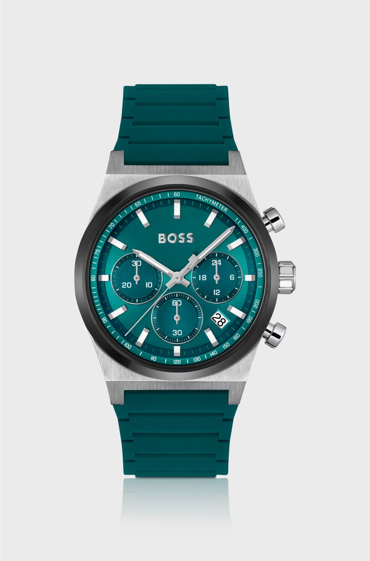 SILICONE-STRAP CHRONOGRAPH WATCH WITH GREEN DIAL