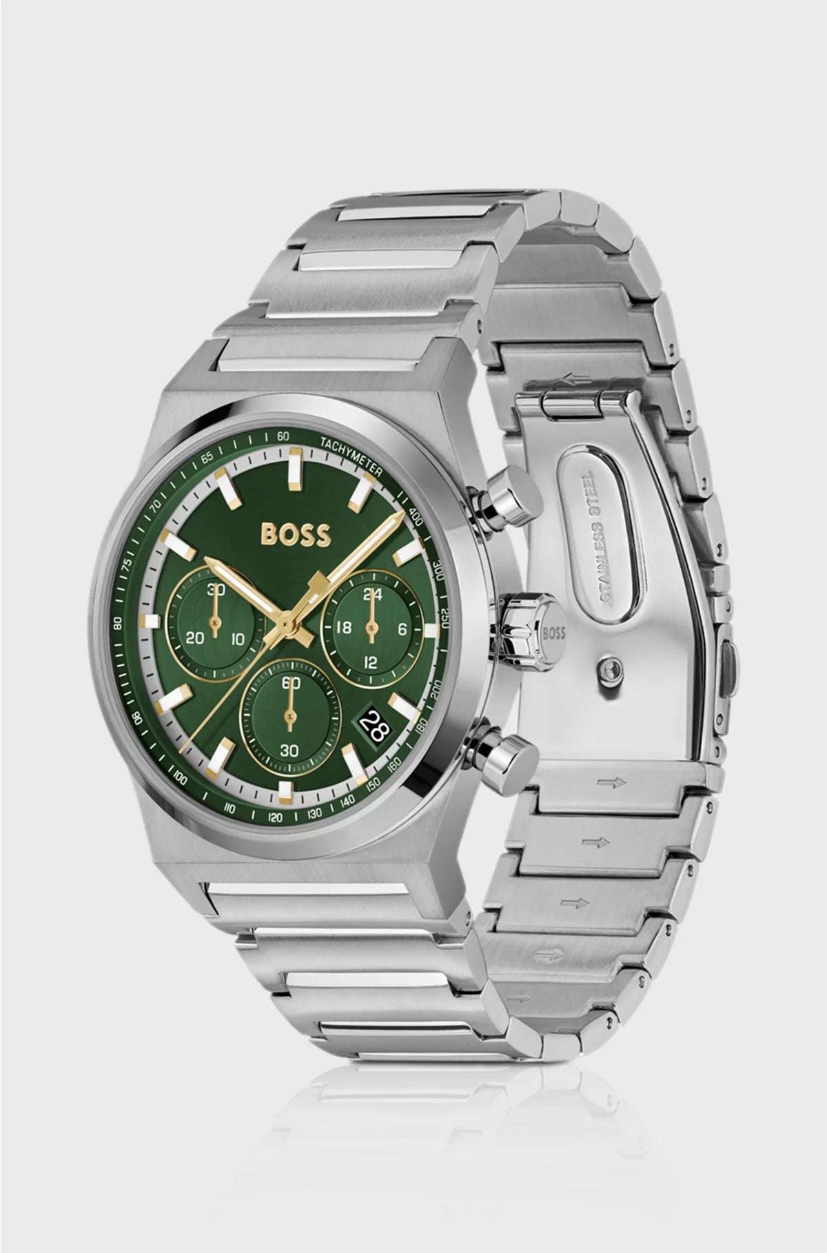GREEN-DIAL CHRONOGRAPH WATCH IN SILVER-TONE STEEL