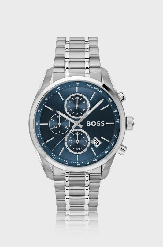 GRAND PRIX 44 SILVER-TONE CHRONOGRAPH WATCH WITH BLUE DIAL