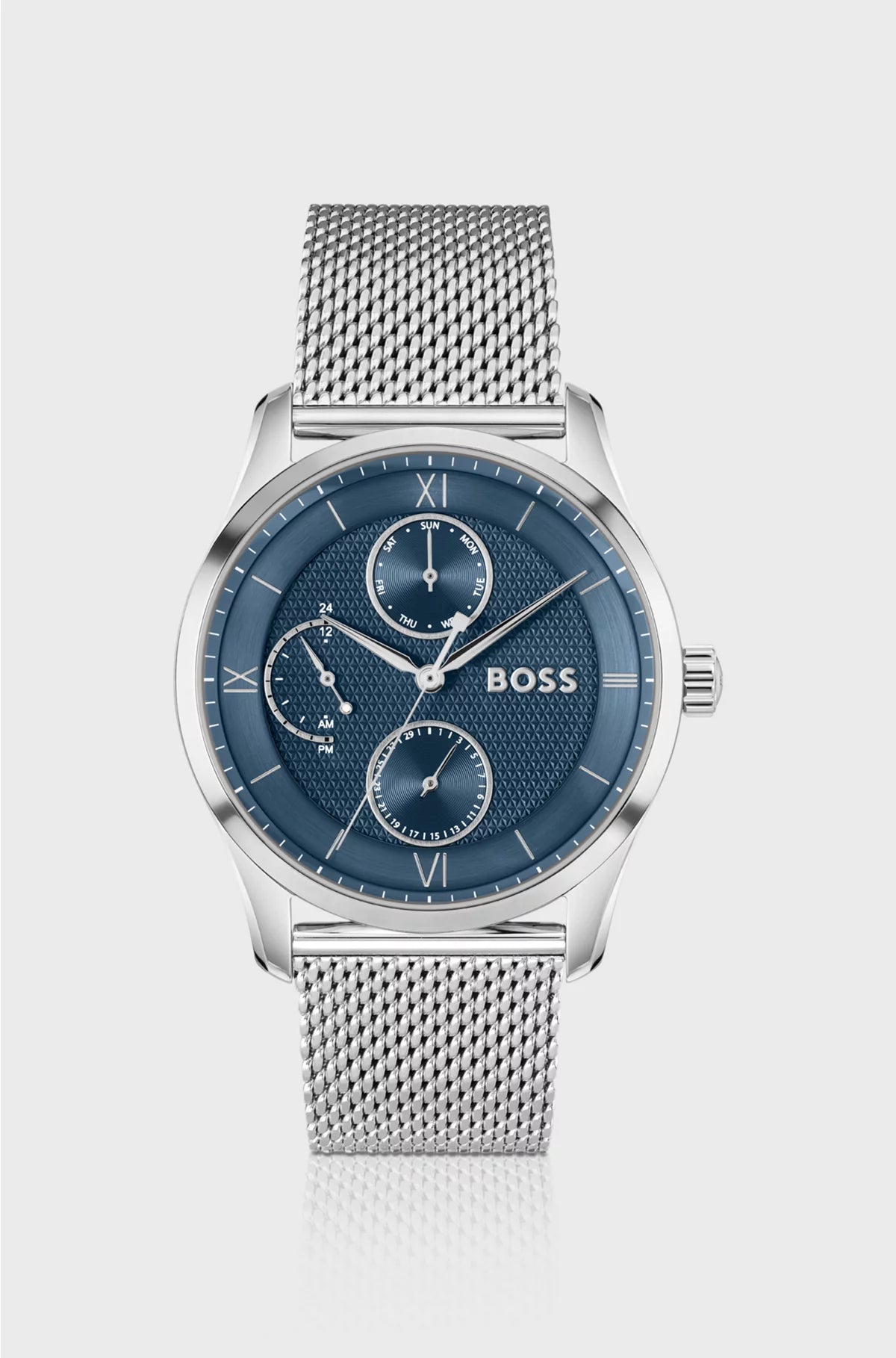 BLUE-DIAL WATCH WITH MESH BRACELET